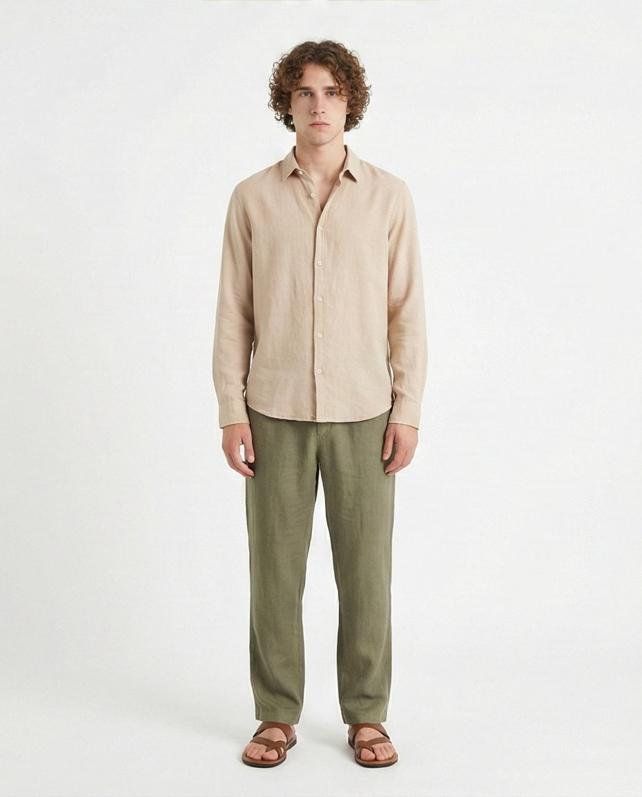 R206393-R206393 - Long Sleeve Textured Shirt - Sand