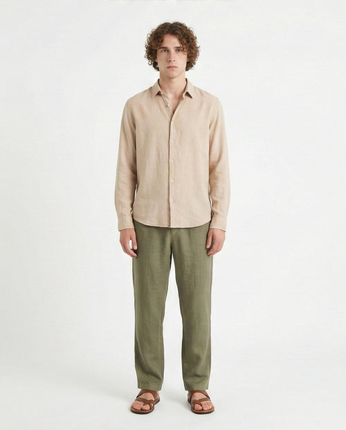 R206393-R206393 - قميص بنسيج طويل الأكمام - رملي