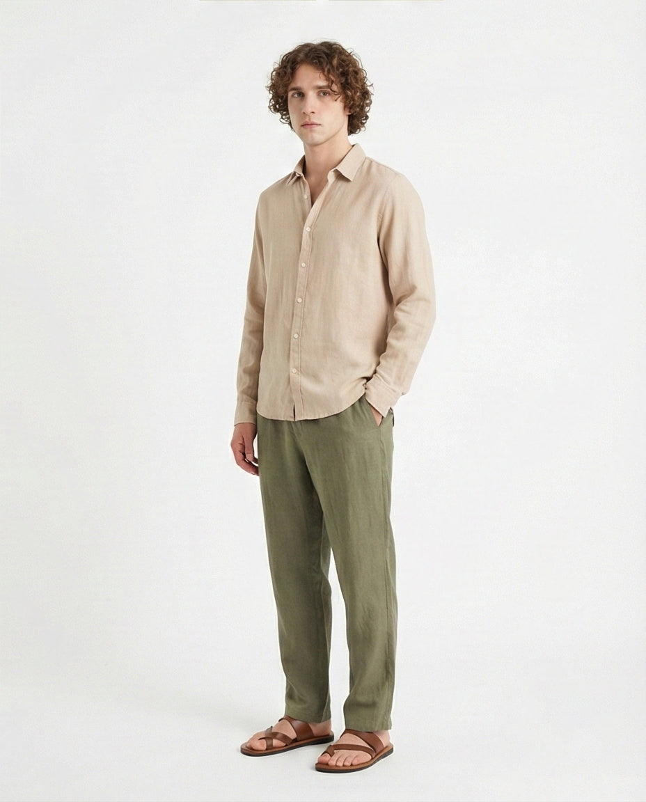 R206393-R206393 - Long Sleeve Textured Shirt - Sand