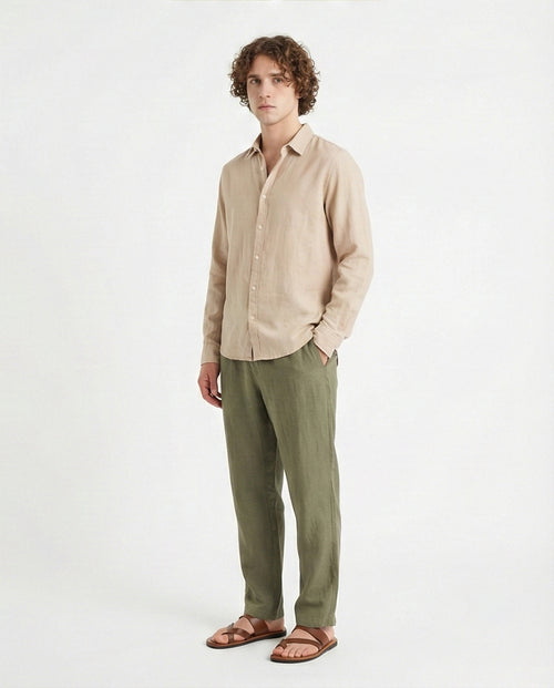 R206393-R206393 - قميص بنسيج طويل الأكمام - رملي