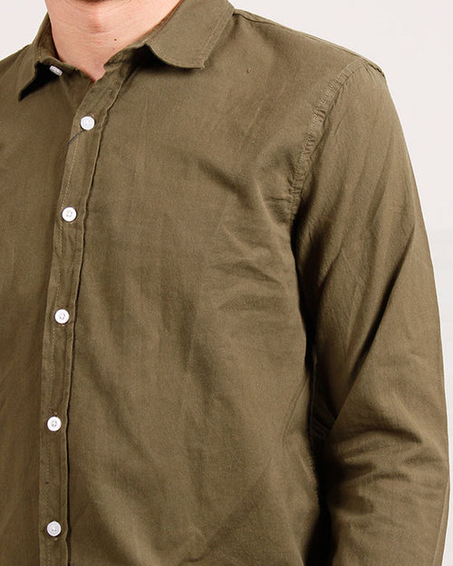 Ravin Men’s Tailored Fit Olive Green Long-Sleeve Shirt - Textured Cotton Blend - R206395