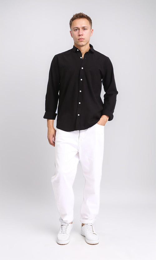 R206397 - Solid Long Sleeves Regular Fit Shirt - Black