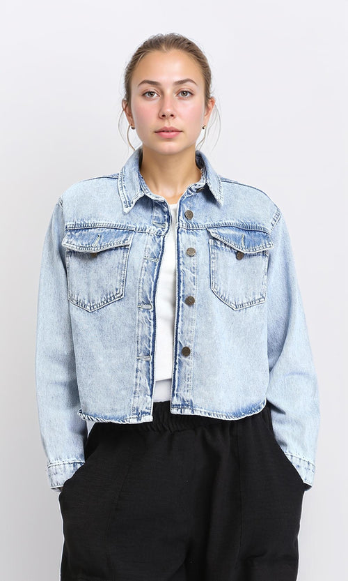 R206398 - Long Sleeves Fashionable Denim Jacket - Ice Blue