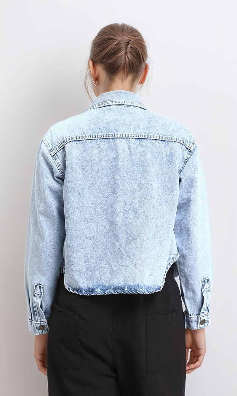 R206398 - Long Sleeves Fashionable Denim Jacket - Ice Blue