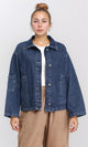 R206401 - Wide Long Sleeves Denim Jacket - Navy Blue