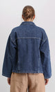 R206401 - Wide Long Sleeves Denim Jacket - Navy Blue