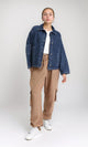 R206401 - Wide Long Sleeves Denim Jacket - Navy Blue