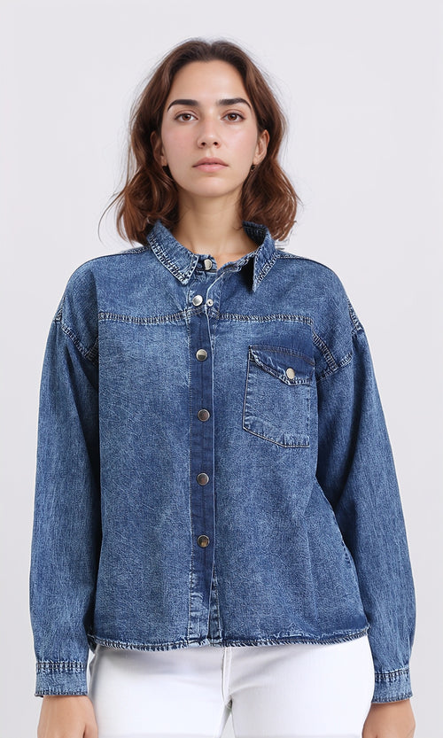 R206407 - Full Buttons Down Denim Shirt - Dark Blue
