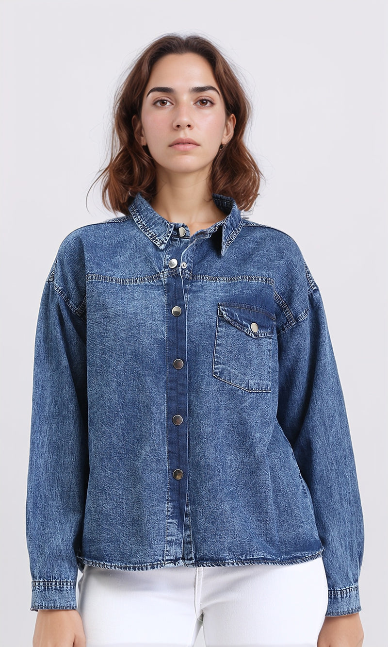 R206407 - Full Buttons Down Denim Shirt - Dark Blue