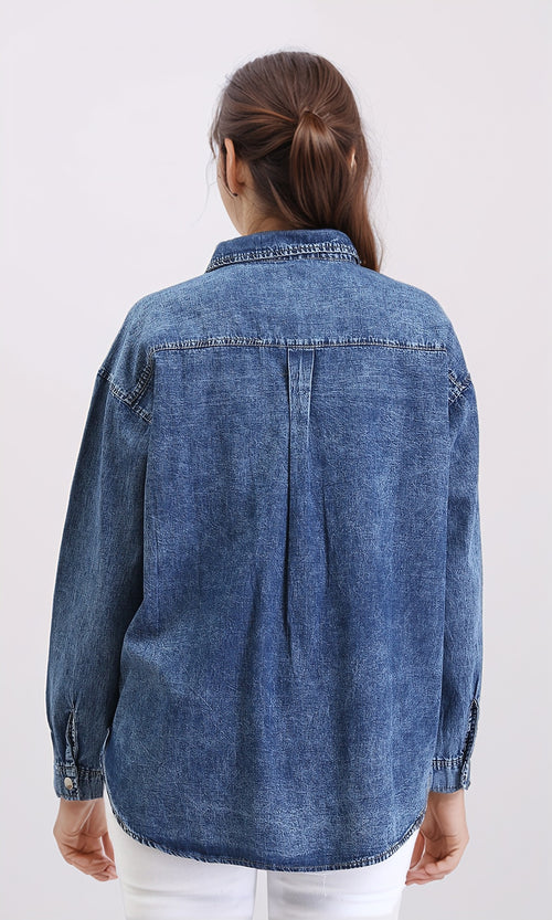 R206407 - Full Buttons Down Denim Shirt - Dark Blue