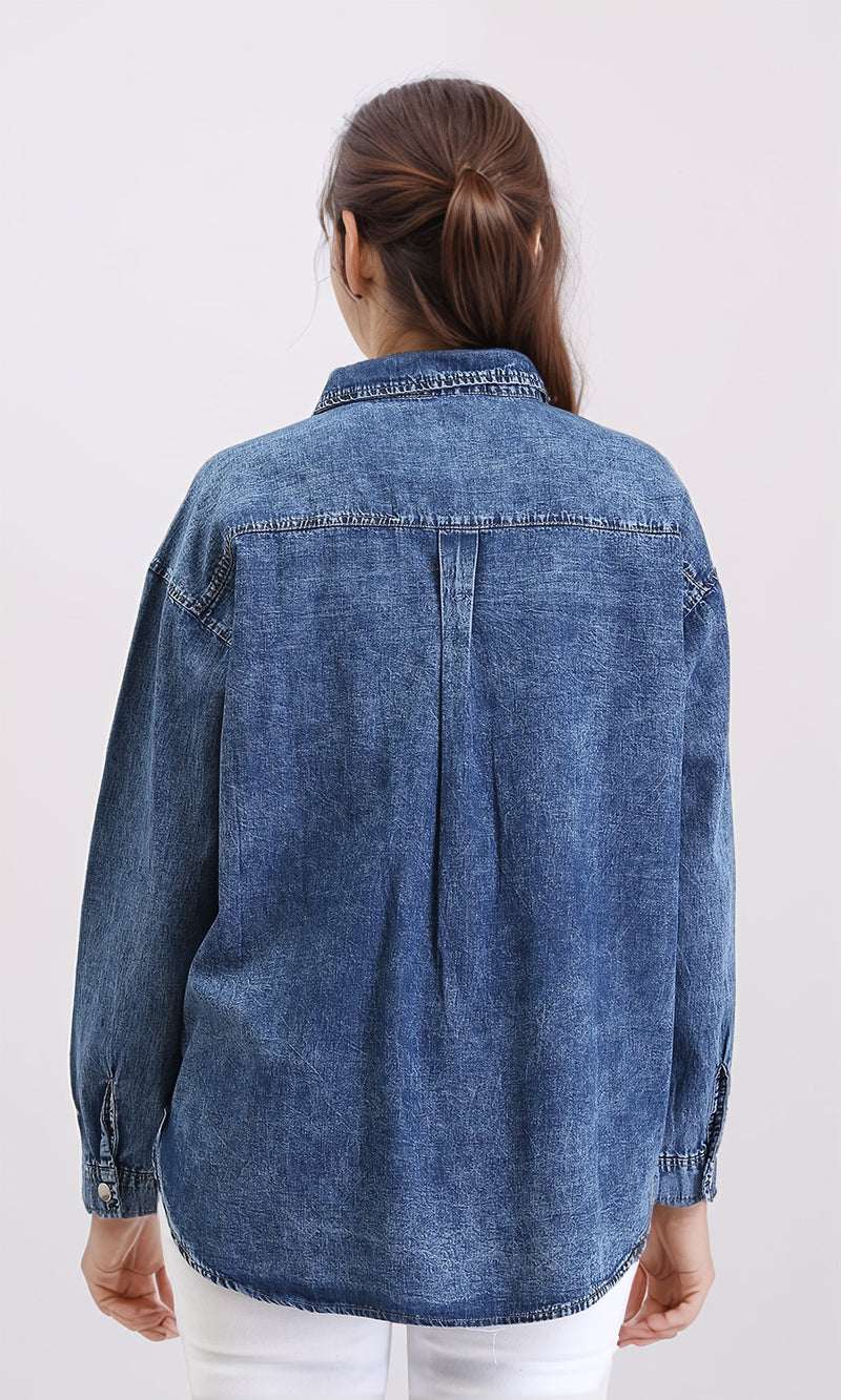 R206407 - Full Buttons Down Denim Shirt - Dark Blue