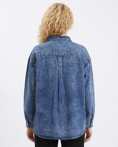 Ravin Acid-Wash Oversized Denim Shirt with Single Flap Pocket – Indigo Blue - R206407