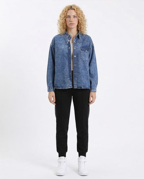 Ravin Acid-Wash Oversized Denim Shirt with Single Flap Pocket – Indigo Blue - R206407