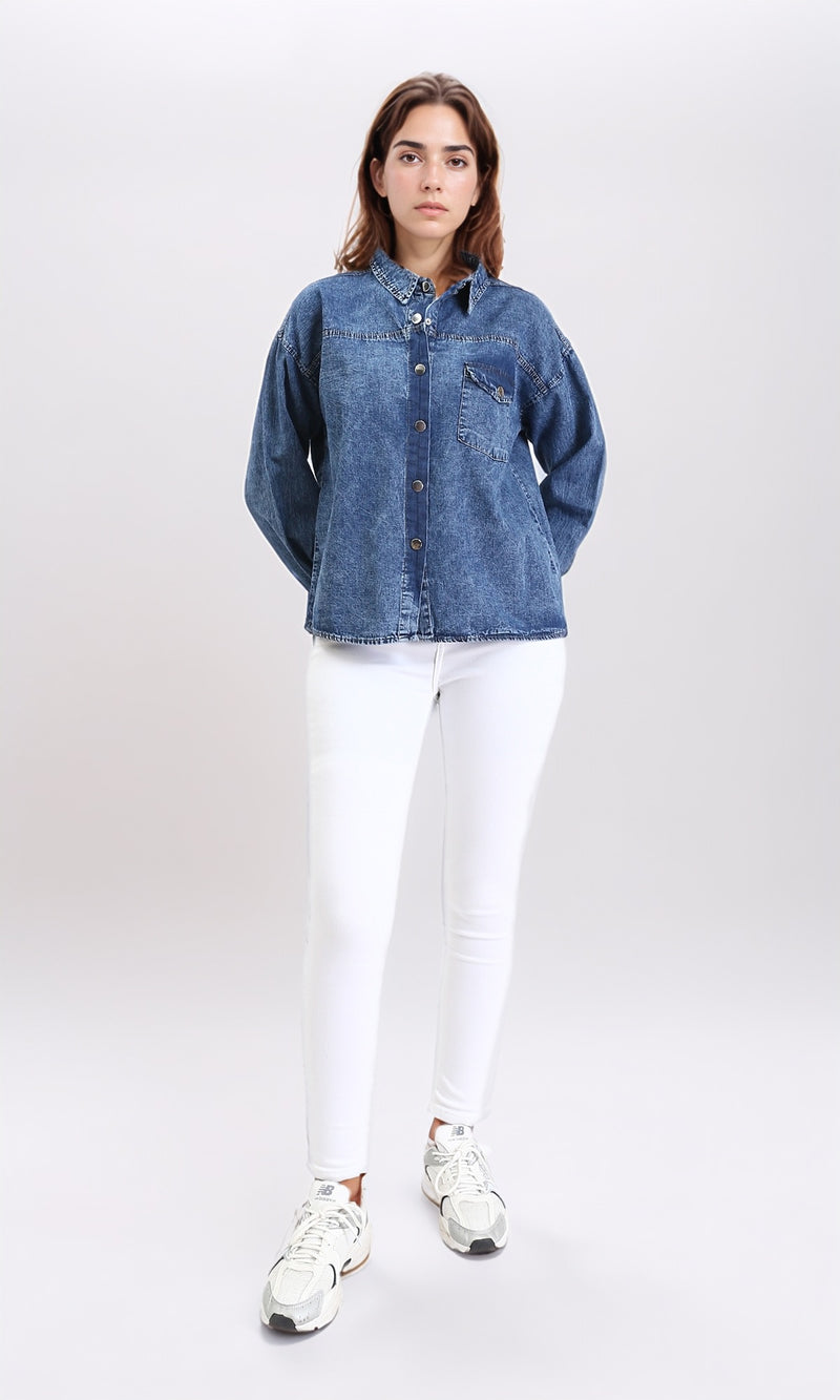 R206407 - Full Buttons Down Denim Shirt - Dark Blue