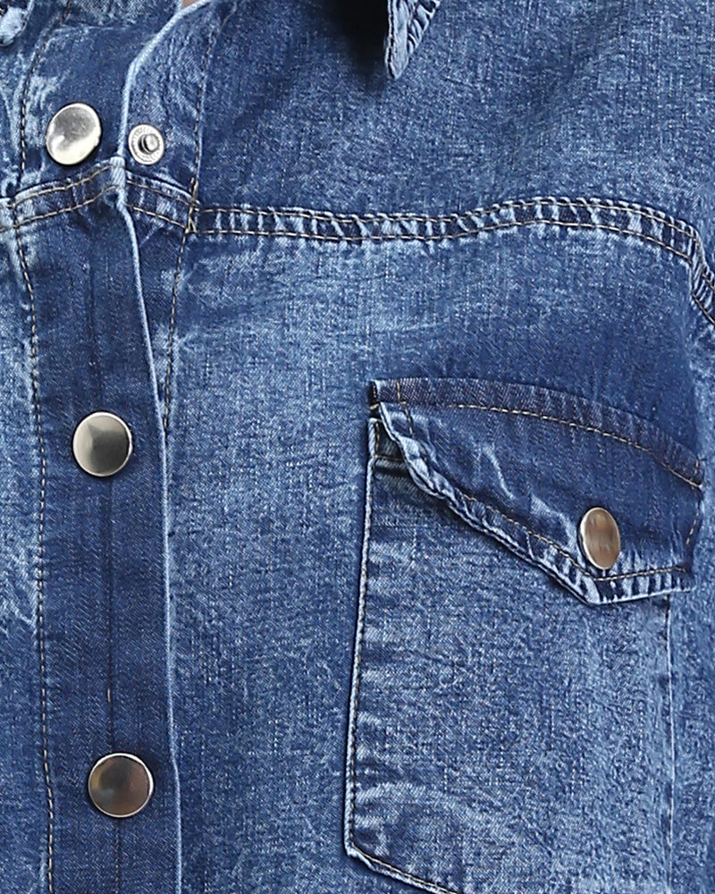 Ravin Acid-Wash Oversized Denim Shirt with Single Flap Pocket – Indigo Blue - R206407