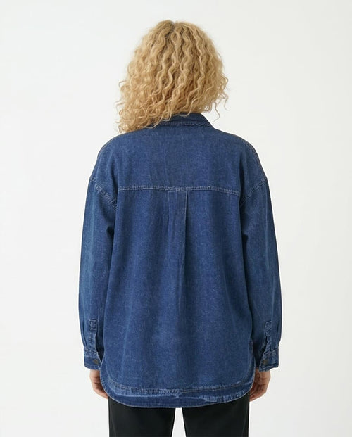 Ravin Oversized Indigo Denim Shacket with Box Pleat Detail - R206408