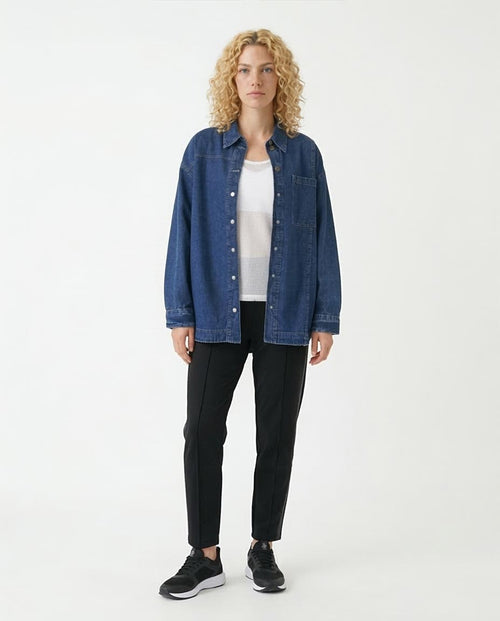 Ravin Oversized Indigo Denim Shacket with Box Pleat Detail - R206408