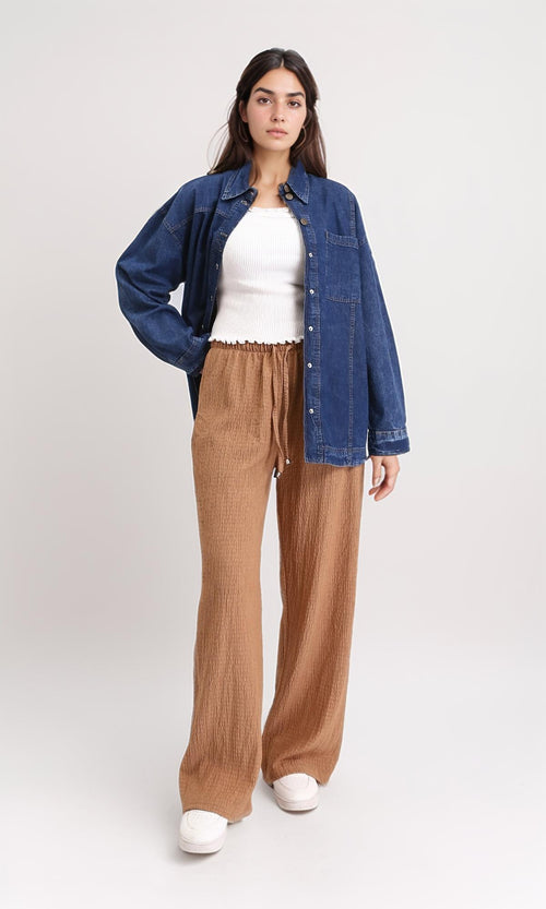 R206408 - Solid Long Sleeves Denim Shirt - Navy Blue