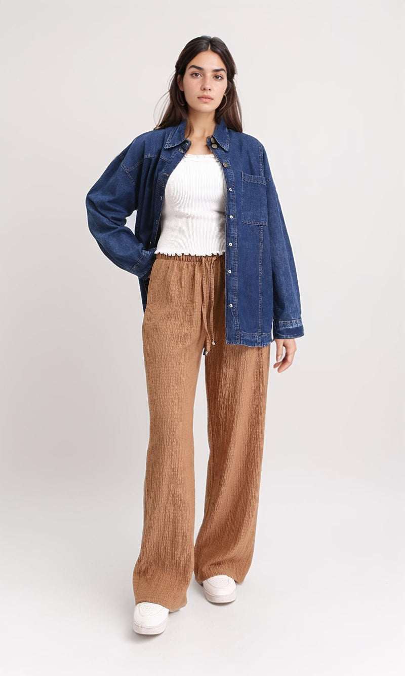 R206408 - Solid Long Sleeves Denim Shirt - Navy Blue