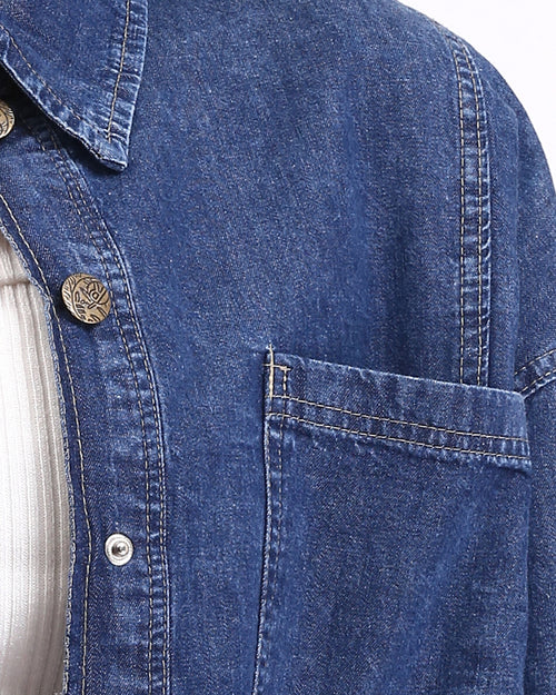 Ravin Oversized Indigo Denim Shacket with Box Pleat Detail - R206408