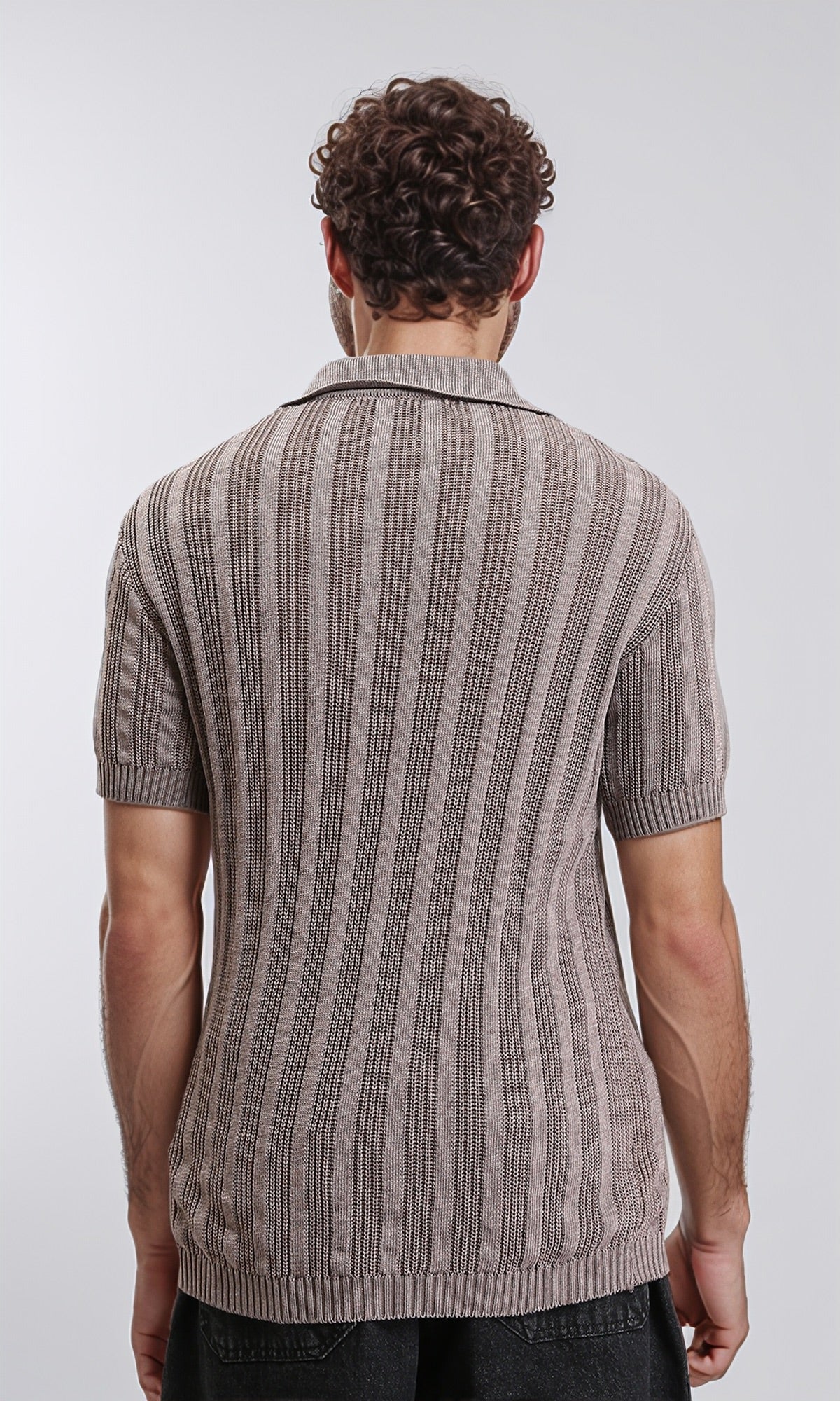 R206414 - Knitted Polo Shirt with Classic Collar - Taupe