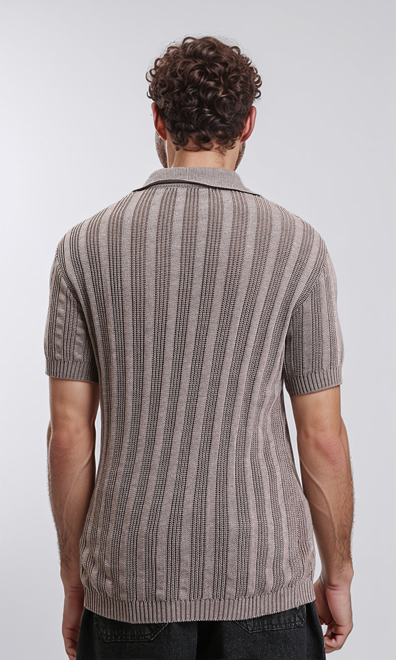 R206414 - Knitted Polo Shirt with Classic Collar - Taupe