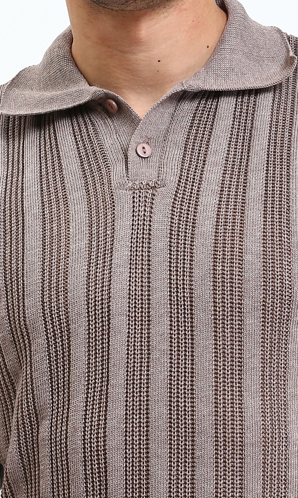 R206414 - Knitted Polo Shirt with Classic Collar - Taupe