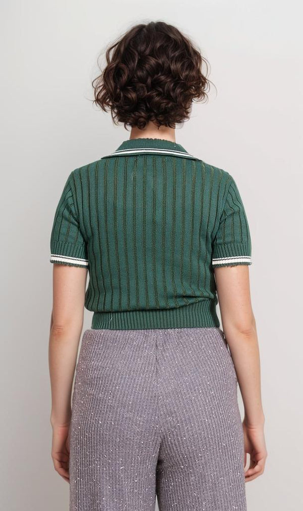 R206417-R206417 - Ribbed Polo Cropped Top - Green