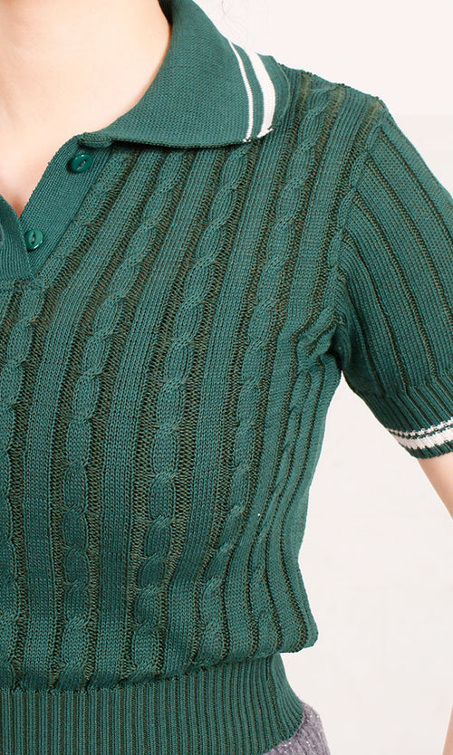 R206417-R206417 - Ribbed Polo Cropped Top - Green