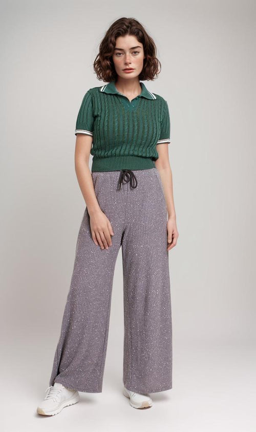 R206417-R206417 - Ribbed Polo Cropped Top - Green