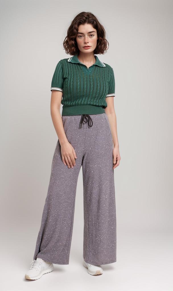 R206417-R206417 - Ribbed Polo Cropped Top - Green