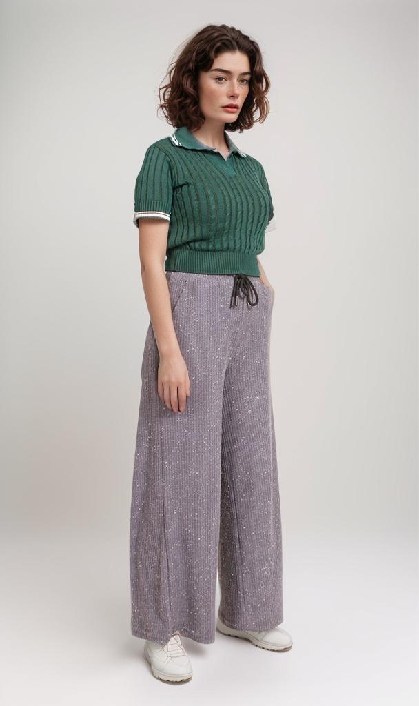 R206417-R206417 - Ribbed Polo Cropped Top - Green
