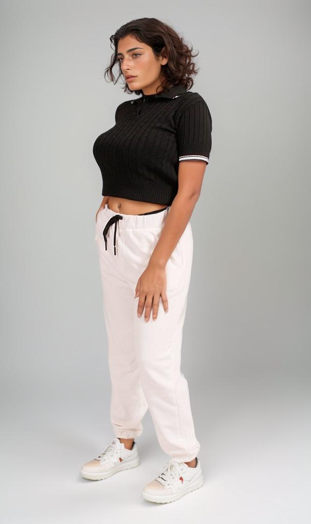 R206419 - Ribbed Polo Crop Top - Black