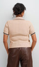 R206420 - Ribbed Polo Crop Top - Beige