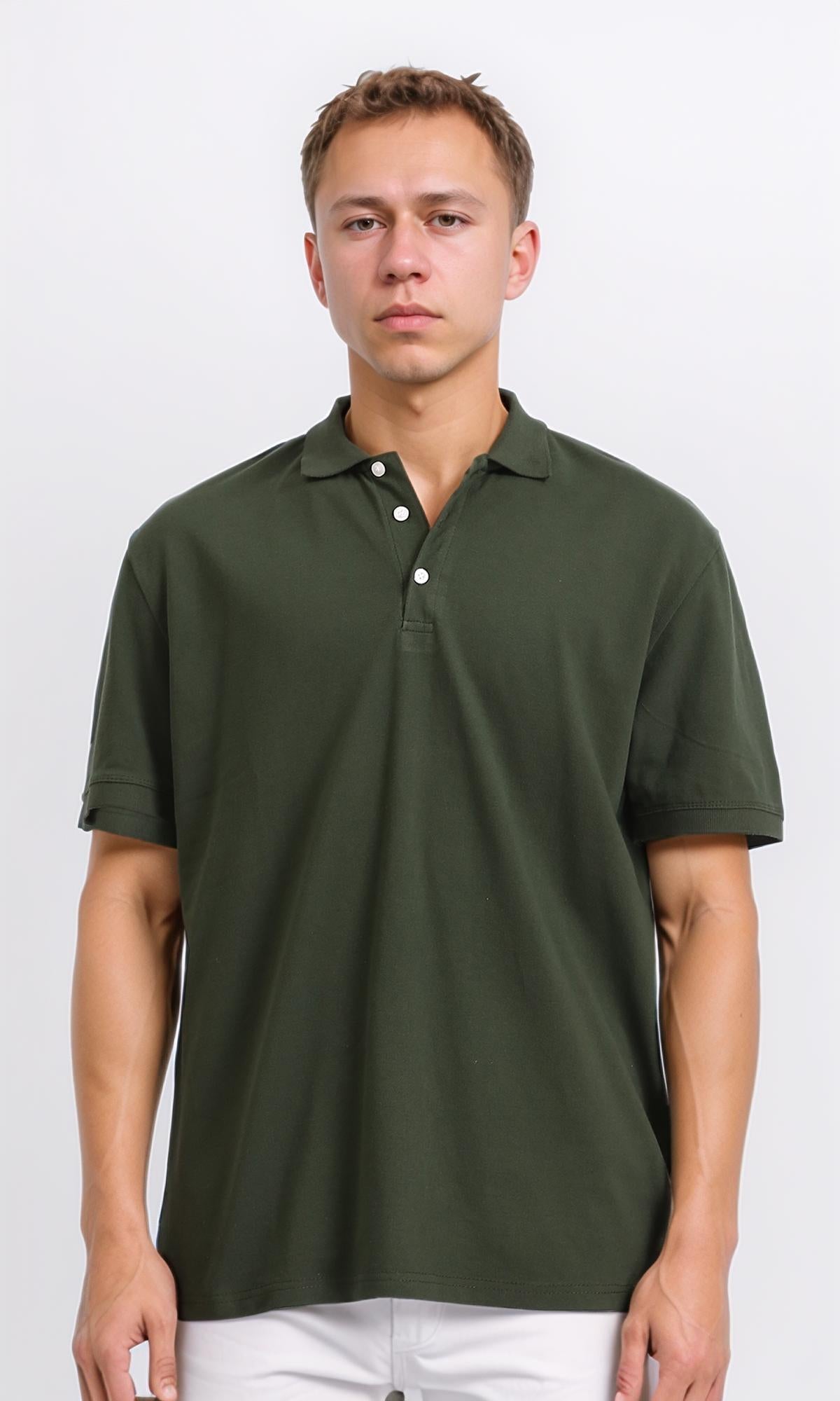 Solid Short Sleeves Summer Polo Shirt - Dark Green