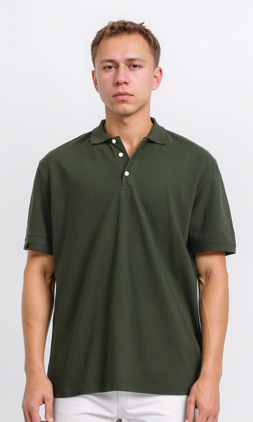 R206495 - Solid Short Sleeves Summer Polo Shirt - Dark Green