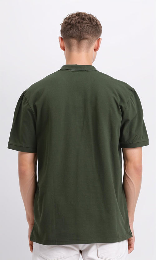 R206495 - Solid Short Sleeves Summer Polo Shirt - Dark Green