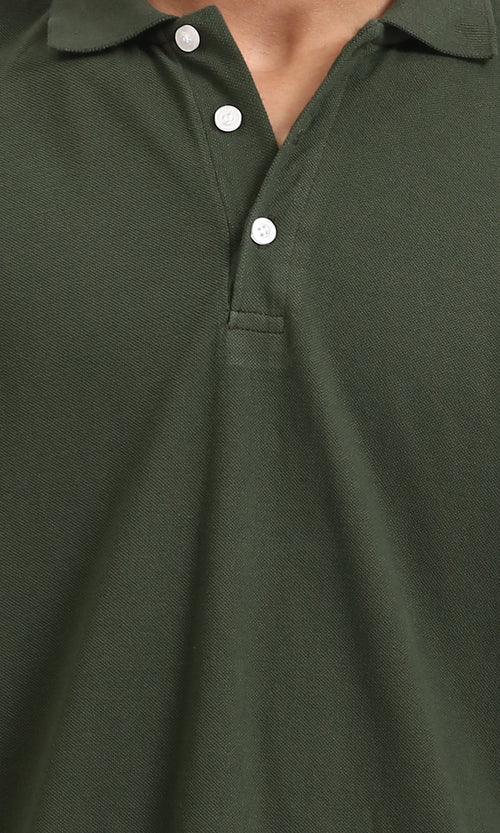 R206495 - Solid Short Sleeves Summer Polo Shirt - Dark Green