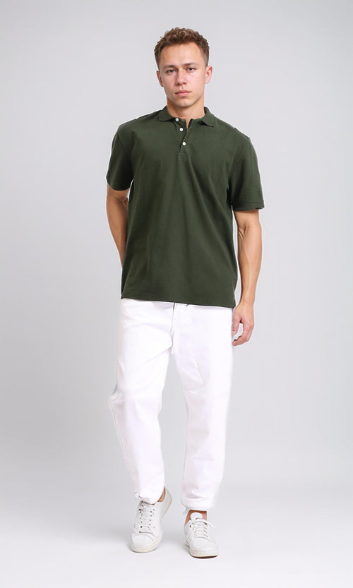 R206495 - Solid Short Sleeves Summer Polo Shirt - Dark Green
