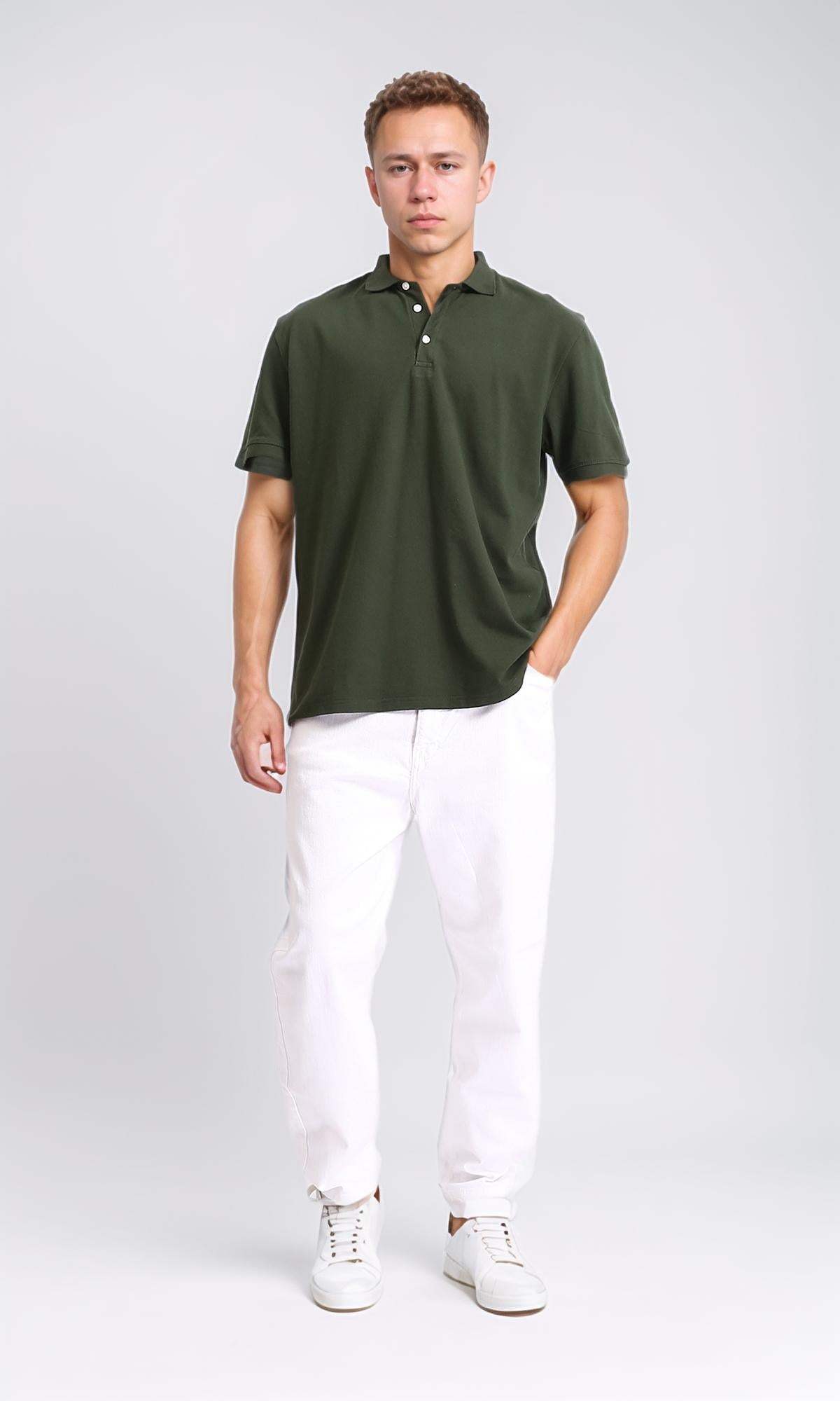 R206495 - Solid Short Sleeves Summer Polo Shirt - Dark Green