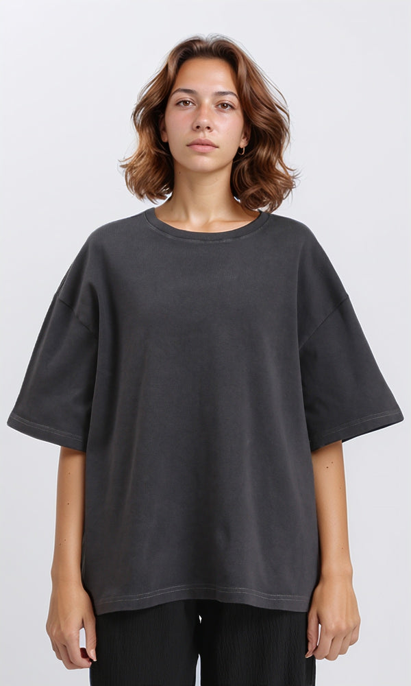 R206499 - Crew Neck Solid Slip On Tee - Charcoal Grey