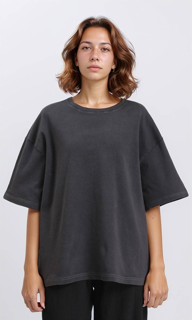 R206499 - Crew Neck Solid Slip On Tee - Charcoal Grey