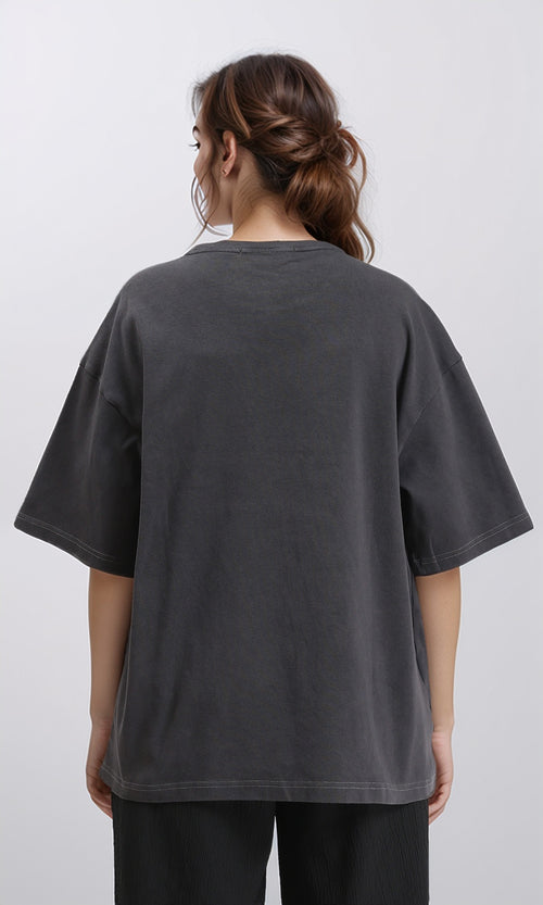 R206499 - Crew Neck Solid Slip On Tee - Charcoal Grey