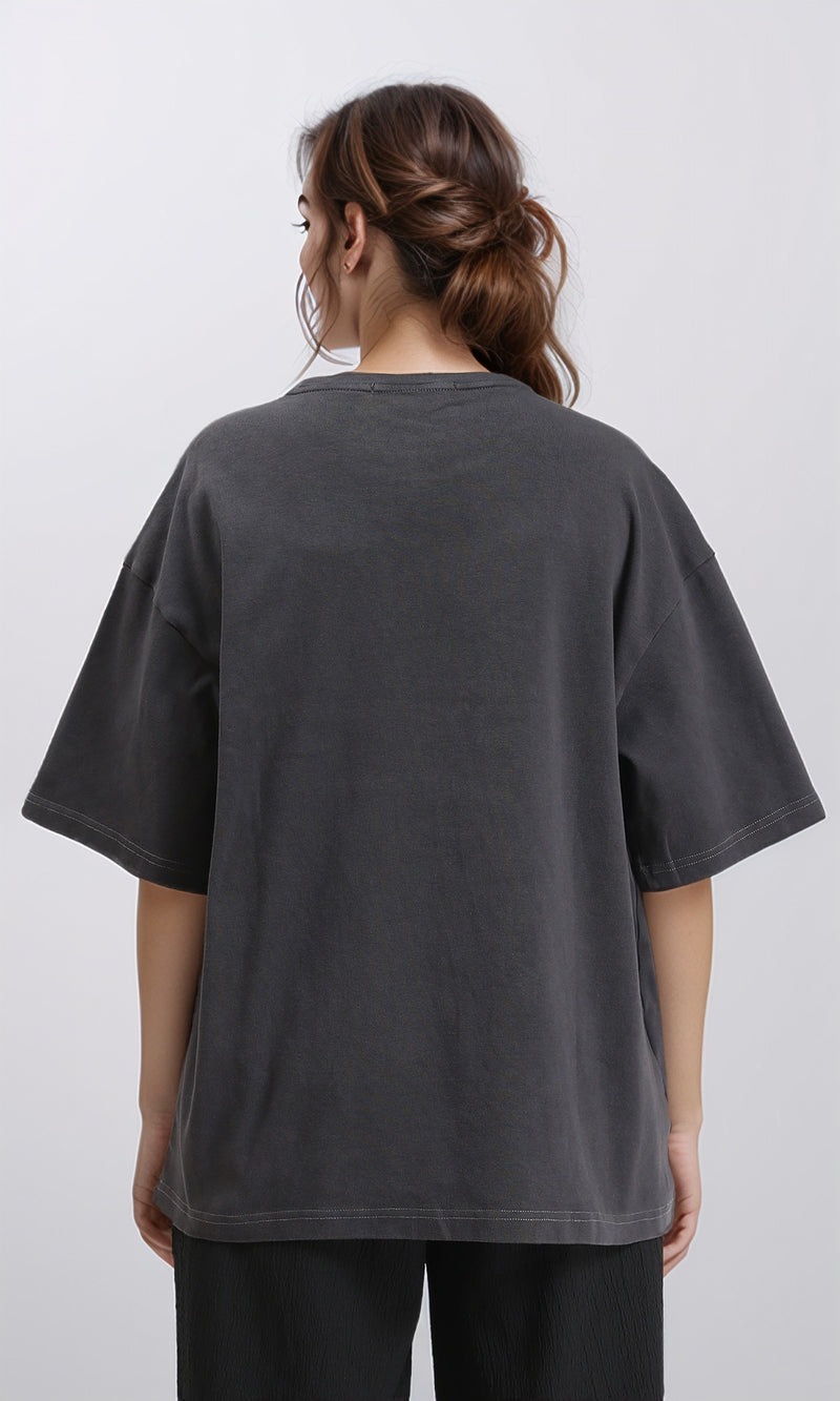 R206499 - Crew Neck Solid Slip On Tee - Charcoal Grey