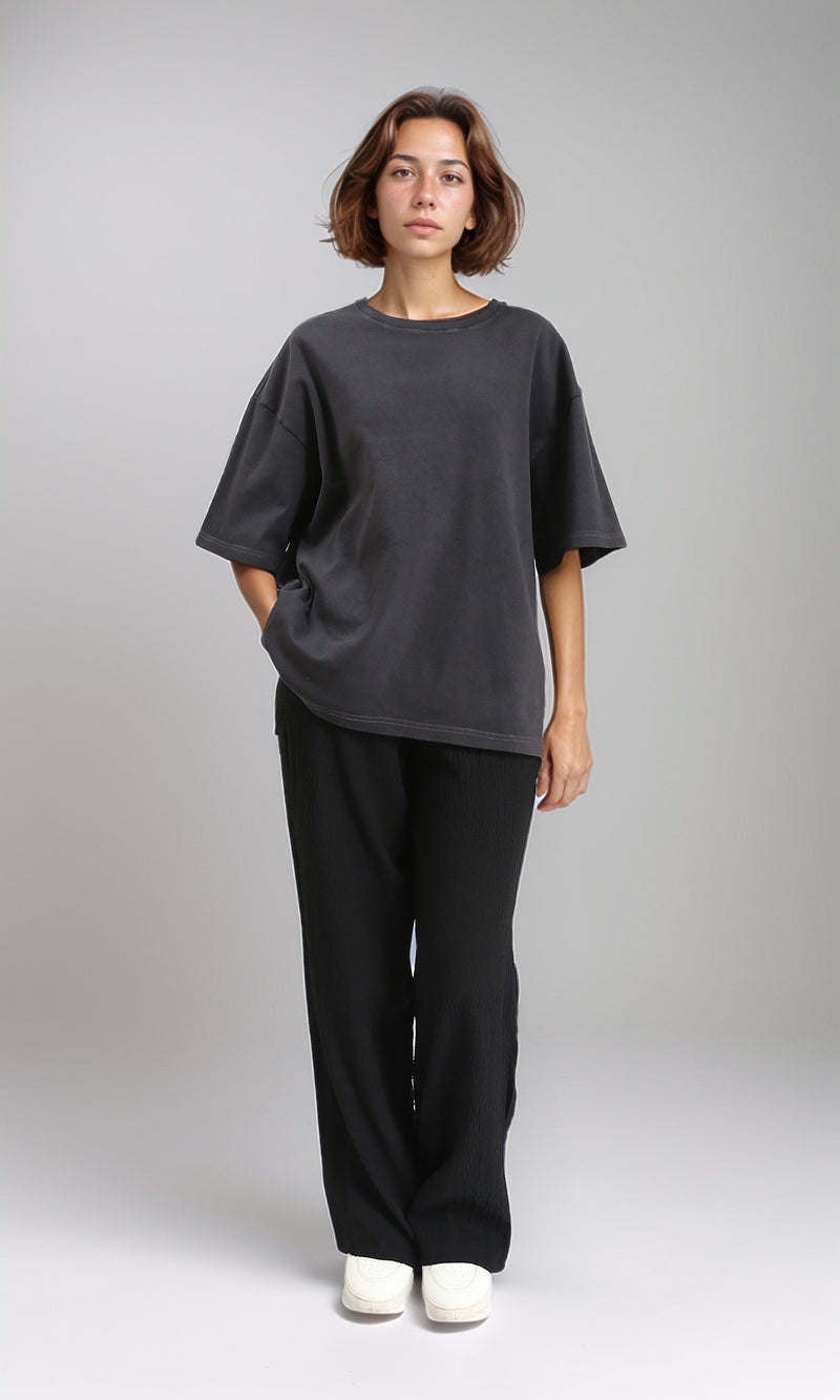 R206499 - Crew Neck Solid Slip On Tee - Charcoal Grey