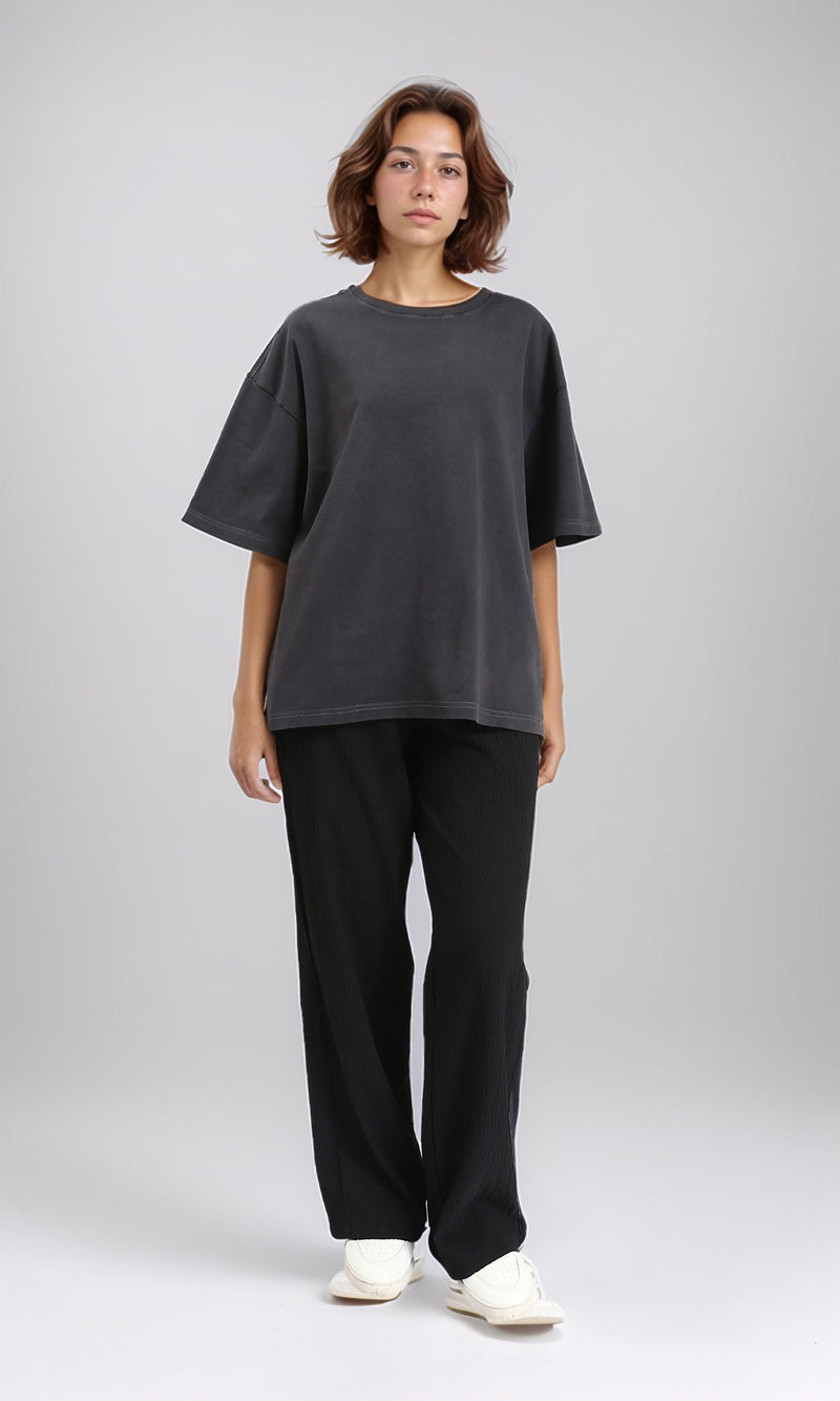 R206499 - Crew Neck Solid Slip On Tee - Charcoal Grey