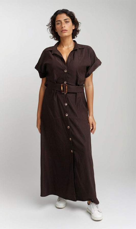 R206500 - Belted Gabardine Dress - Brown