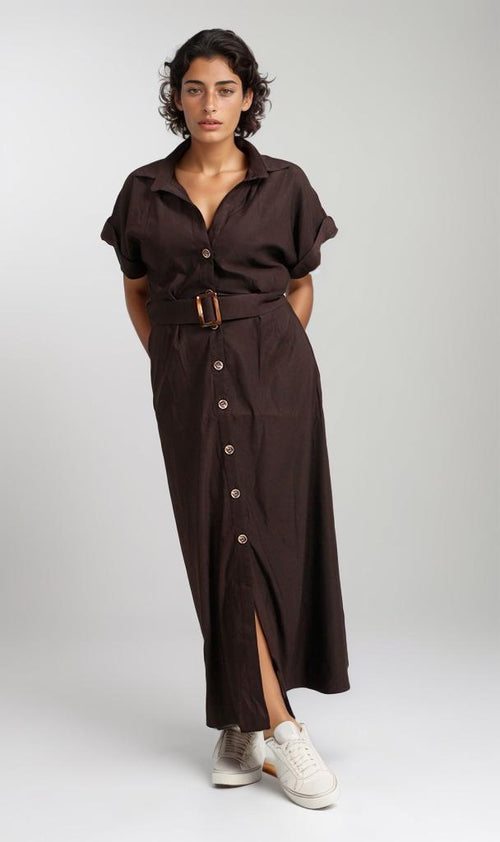 R206500 - Belted Gabardine Dress - Black