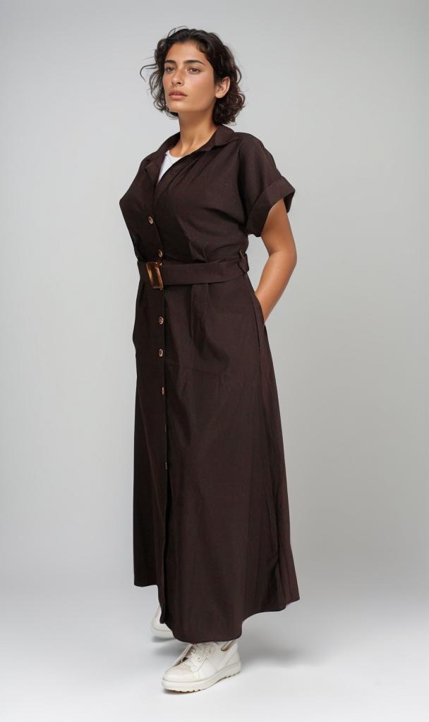 R206500 - Belted Gabardine Dress - Black