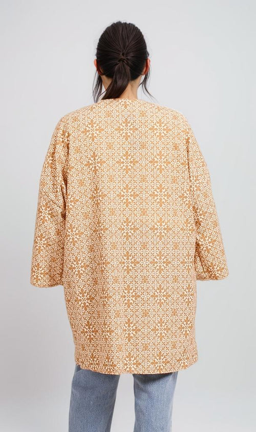 R206501 - Floral Printed Crepe Chiffon Kimono - Beige